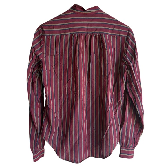 Vintage 80s Justin Lee Limited 100% Silk Bow Tie Blouse Burgundy Stripe Size 8 - Picture 5 of 8